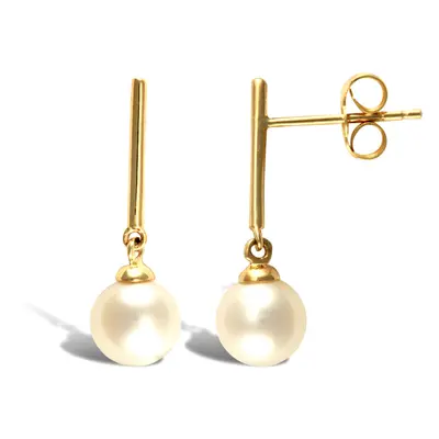 Jewelco London Ladies 9ct Yellow Gold Seawater Cultured Akoya Pearl Bar Stud Drop Earrings 6.5-7