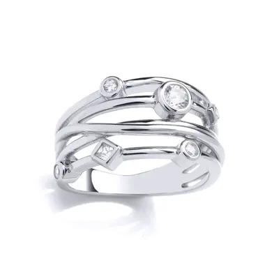 (R) Jewelco London Sterling Silver Interlocked CZ Ring Stacker Ring - GVR965