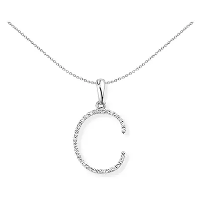 Jewelco London 18ct White Gold Pave Diamond Initial Charm Pendant Letter C 11mm x 20mm - INNR027