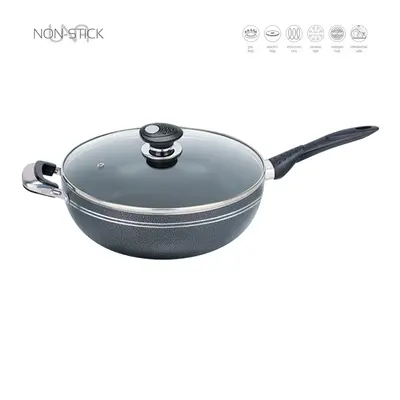 (32 cm 5.8 Litre) SQ Professional UNA Non-Stick Aluminium Wok Long Handle with Lid