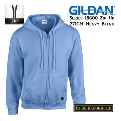 (L) Gildan Carolina Blue Zip Up Hoodie Hooded Sweatshirt Sweater Fleece