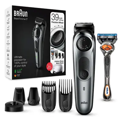 Braun Beard Trimmer BT7240 and Hair Clipper for Men, Lifetime Sharp Metal Blades, Length Setting