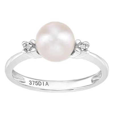 (N) Jewelco London 9ct White Gold Diamond And Cultured Pearl Ring - PR1AXL2581WPRL