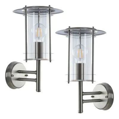 2 PACK IP44 Outdoor Wall Light Stainless Steel Lantern Glass Round Outdoor Lamp