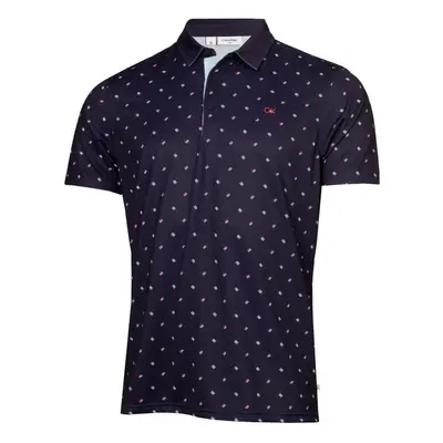 (M, Evening Blue) Calvin Klein Mens Treble Strike Print UV Protection Golf Polo Shirt