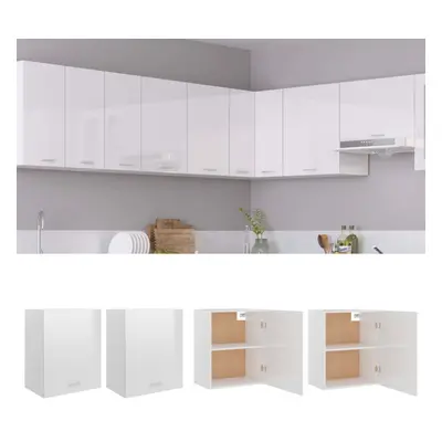 vidaXL 2x Kitchen Cabinets High Gloss White Engineered Wood Home Storage Shelf