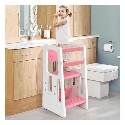 Kids Kitchen Step Stool w/ Double Safety Rails & Adjustable Heights