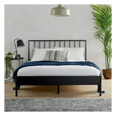 (King) Home Source Odessa Modern Black Metal Bed Frame with Headboard