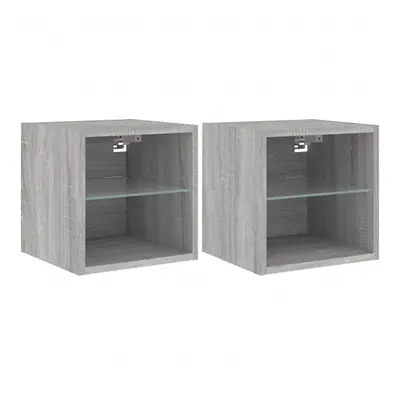 vidaXL TV Wall Cabinets with LED Lights Floating TV Unit pcs Grey Sonoma