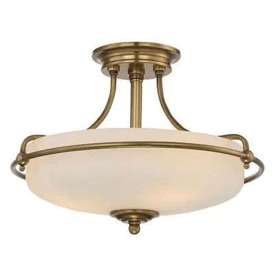 3 Bulb Semi Flush Light Weathered Brass LED E27 100W Bulb