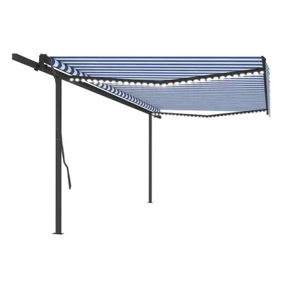 vidaXL Manual Retractable Awning with LED 5x3.5 m Blue and White Balcony Patio