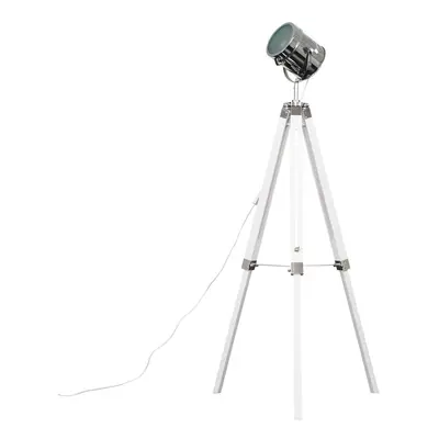 Modern White & Chrome Industrial Photography/Film Studio Style Adjustable Spotlight Tripod Floor