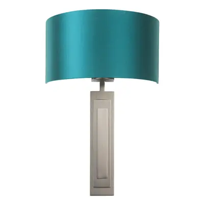 Brushed Bronze Plated Wall Light & Teal Satin Half Shade - Bulb Dimmable Lamp