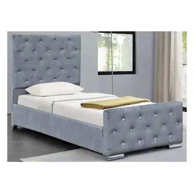 (3ft Single, Grey) Palma Crushed Velvet Diamante Chesterfield Bedframe with Leila Mattress