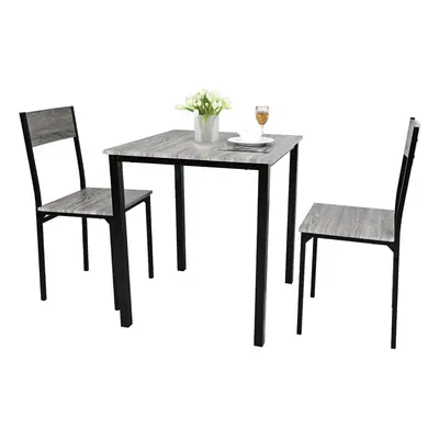 3 Piece Compact Dining Set Wooden Table Chairs w/Metal Frame Kitchen