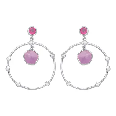 Jewelco London Ladies Sterling Silver Lilac Hot Pink irregular Amethyst CZ Orbit Loop Cluster Dr