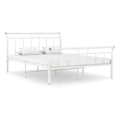 vidaXL Bed Frame White Metal 140x200 cm Bedstead Bedroom Furniture Double Bed