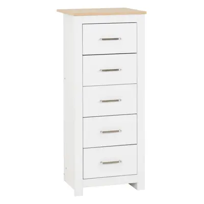 Portland Drawer Narrow Chest in White with Oak Effect Finish