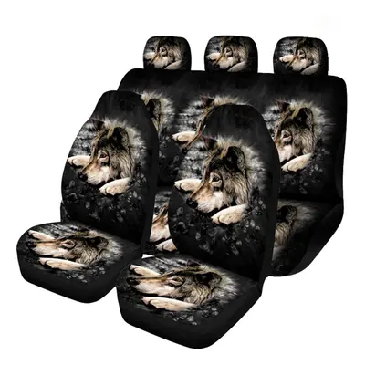 (#4) 7PCS Wolf Print Car Auto Front Seat Cover Protector Universal Fit For SUV