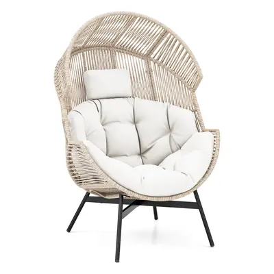 Oversized Egg Style Chair Wicker Stationary Patio Egg Chair w/ Cushion