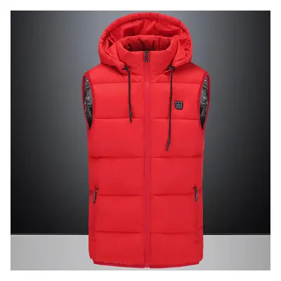 (Red, 3XL) Electric Heated Vest Waistcoat Hooded Winter Warmer USB Charge Heating Jacket Clothin