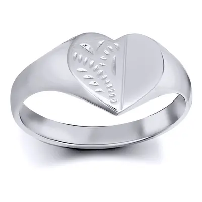 (O) Jewelco London Solid Rhodium-plated Sterling Silver Diamond Cut Love Heart Signet Ring - ARN