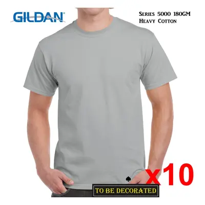 (M) Packs Gildan T-SHIRT Basic Tee - 5XL Small Big Men Heavy Cotton (Ice Grey)