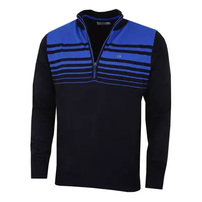 (M, Blk/Roy) Calvin Klein Mens Rapid 1/2 Zip Durable Striped Soft Sweater