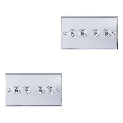 2 PACK Gang Quad Retro Toggle Light Switch POLISHED CHROME 10A Way Plate