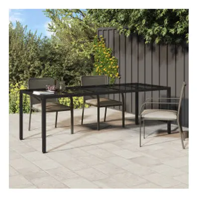 vidaXL Garden Table Black Tempered Glass and Poly Rattan Patio Dinner Table