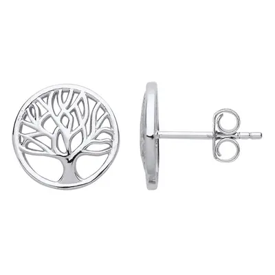 Jewelco London Ladies Sterling Silver Tree of Life Disc Stud Earrings - GVE683