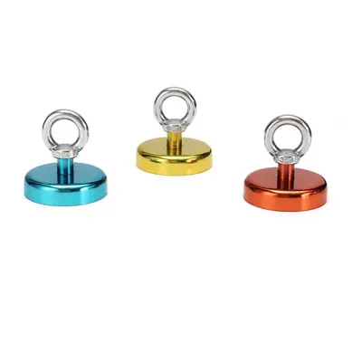 (Gold) 60mm 112kg Neodymium Recovery Magnet Metal Detector Circular Eyebolt Red/Yellow/Blue