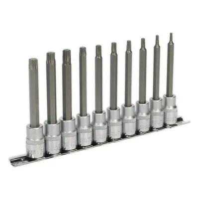 10pc TRX Star Socket Bit Set 3/8" Square Drive - T10 to T50 - 100mm Long Shaft