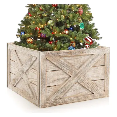 Christmas Tree Stand Wooden Box W/Hook & Loop Fastener Xmas Tree Skirt