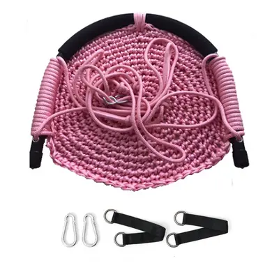 (Pink) Children's Weaving Swing Rope Net Hammock Baby Family Hanging Chair For Outdoor Garden Ba