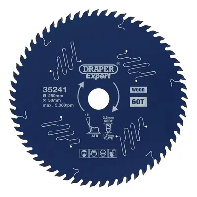 Draper Expert TCT Circular Saw Blade for Wood with PTFE Coating, x 30mm, 60T