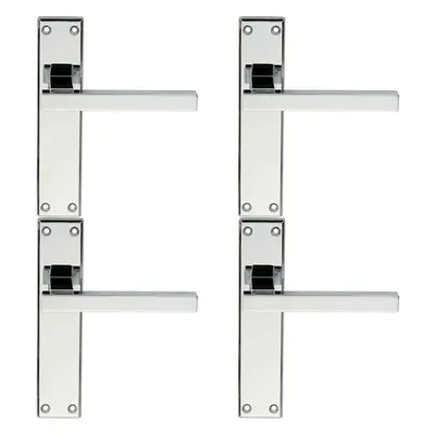 4x PAIR Straight Square Handle on Latch Backplate x 40mm Polished Chrome