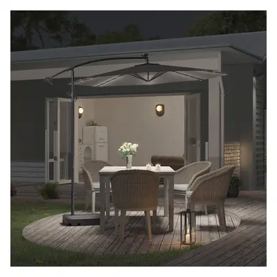 (Dark Grey) 3M Garden Patio Parasol Outdoor Umbrella with LED Light & Base