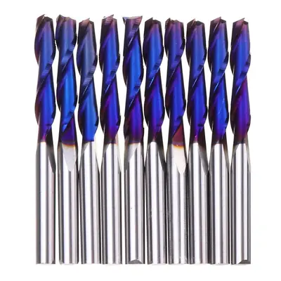 (2 flute ball nose) 10pcs 3.175mm Shank Nano Blue Coat Flat Nose End Mill CNC Router Bits 1/8 In