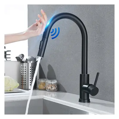 Matte Black Stainless Steel Kitchen Sink Faucets Mixer Smart Touch Sensor Pull Out Hot Cold Wate