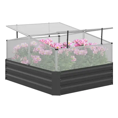 Outsuuny Galvanised Raised Garden Bed with Greenhouse and Cover, Dark Grey