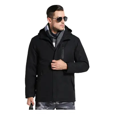 (XL, Black-Men) Hooded Electric Heated Coat USB Charging Smart Heating Long Sleeve Jackets Winte