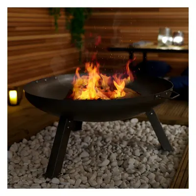 Charles Bentley Large 80cm Round Oil Finished Fire Pit Steel Outdoor Patio Heating Dark Grey