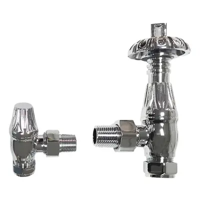 (Chrome) Traditional Thermostatic TRV Antique Design Angled Radiator Rad Valves Pair