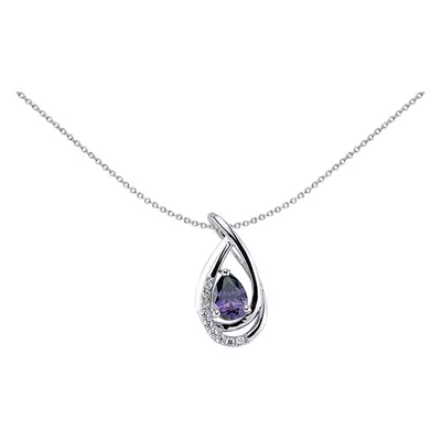 Jewelco London Ladies Sterling Silver Purple Pear Cubic Zirconia Tear of Joy Pendant Necklace in