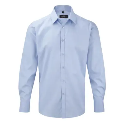 (16, Light Blue) Russell Mens Herringbone Long Sleeve Work Shirt