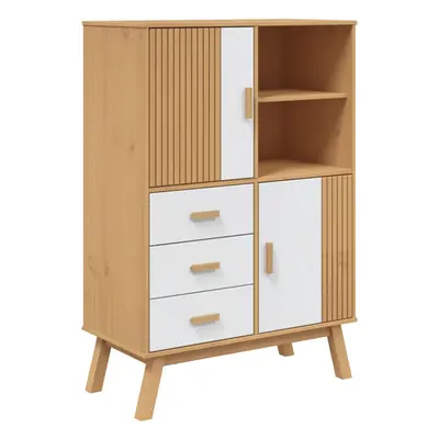 vidaXL Highboard Sideboard Cupboard Cabinet White and Brown Solid Wood Pine