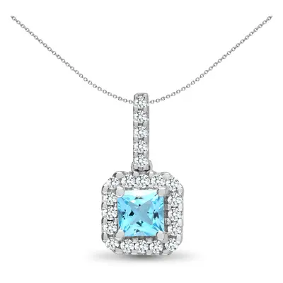 Jewelco London 18ct White Gold Claw Set G SI 0.17ct Diamond and Princess Blue 0.43ct Topaz Squar