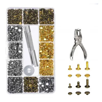 360Pcs Leather Rivets Double Cap Metal Fixing Tool With Punch Pliers Kit Craft Snap Fastener Pre