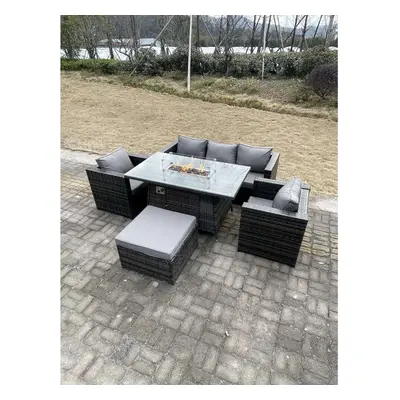 Fimous Outdoor Rattan Garden Furniture Gas Fire Pit Dining Table